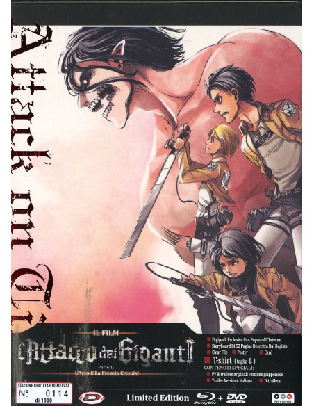 Attacco Dei Giganti (L') Parte 1 - L'Arco E La Freccia Cremisi (Ed. Limitata E Numerata) (Blu-Ray+Dvd+T-Shirt Unisex Tg. L)