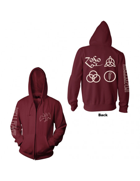 Led Zeppelin: Zipped Symbols (Back Print) (Felpa Con Cappuccio Unisex Tg. M)