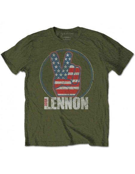 John Lennon: Peace Fingers Us Flag (T-Shirt Unisex Tg. S)