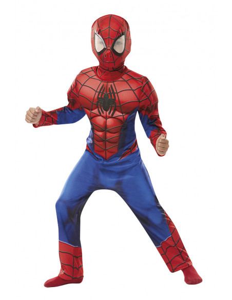 Marvel: Spiderman - Costume Deluxe (Tuta Con Petto Muscoloso E Maschera Di Tessuto Tg. M)
