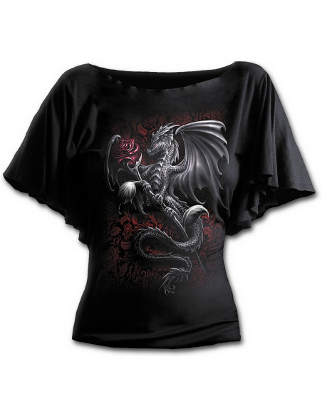 Spiral: Dragon Rose - Boat Neck Bat Sleeve Top Black (Top Donna Tg. S)