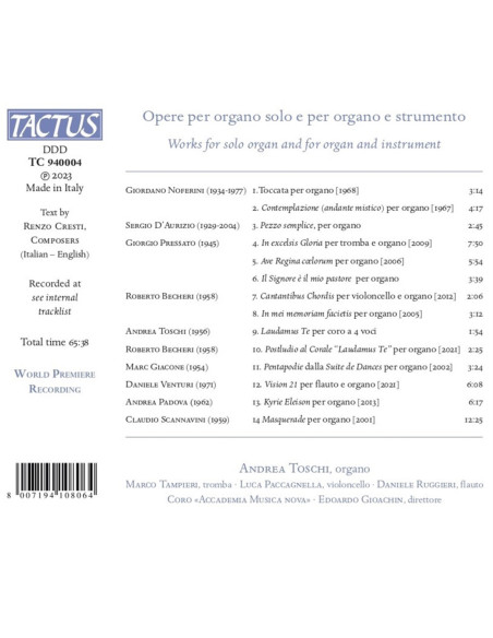 Toschi, Andrea / Tam - Opere Per Organo Solo E Per Organo E Str - (CD)